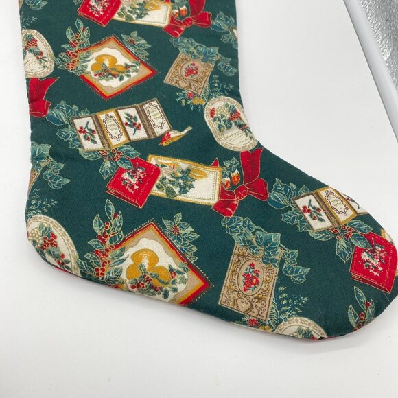 Set Of 2 Fabric Christmas Stockings Holiday Festive Prints Red Green Plaid - Picture 5 of 8